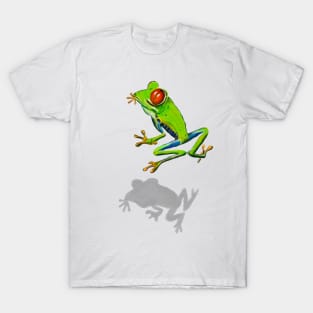 Green Red eyed tree frog in 3d -  optical illusion rain forest science fiction gift Lizard dragon zoology T-Shirt